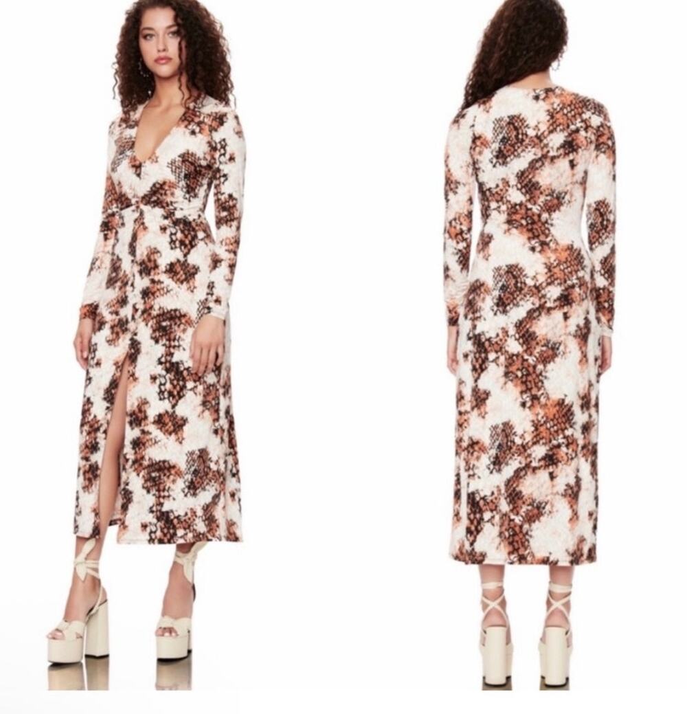 AFRM XS NWT Zoey Stamped Snake Long Sleeve Midi/Maxi Dress $148 retail